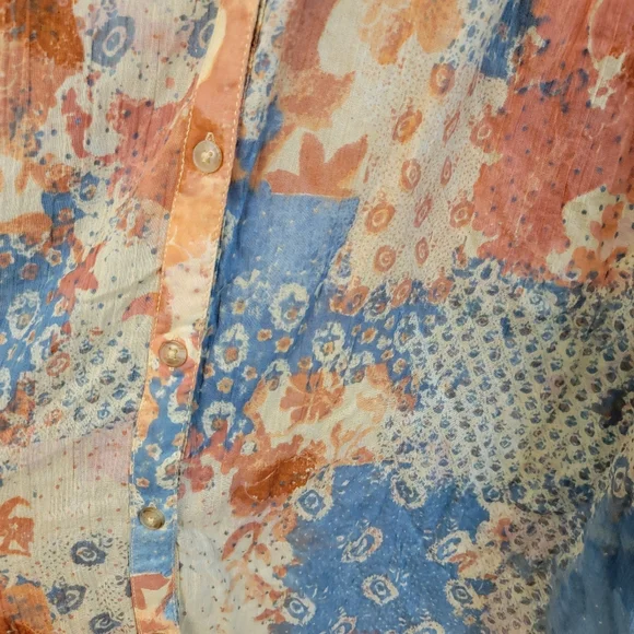 SOLD DO NOT BUY Batwing Floral Button Up Top Womens XL Boho Patch Festive - Picture 7 of 14